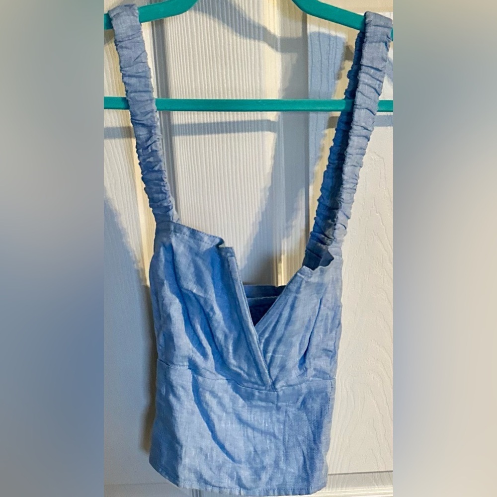 ‼️RARE‼️🎸ANTHROPOLOGIE🎸🔥NWT🔥Utility Linen Corset Top in Blue— S - Picture 7 of 14
